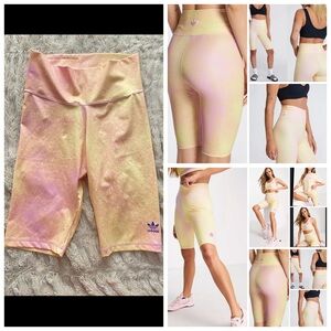 adidas Originals tie dye legging shorts in yellow and lilac